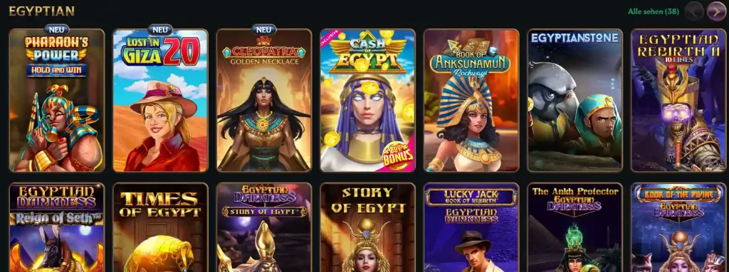 Talismania Casino Egyptian Slots Bereich mit verschiedenen Spielautomaten im Ägypten Thema