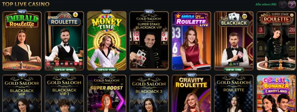 Talismania Casino Live Casino Bereich mit Roulette und Blackjack Spielen Auswahl