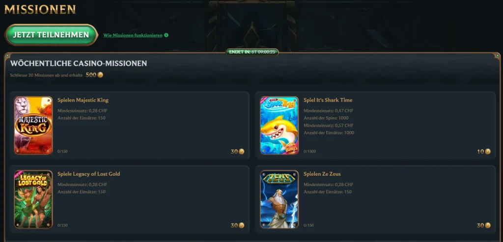 Talismania Casino Missionen mit wöchentlichen Aufgaben und Slot Spielen Belohnungen