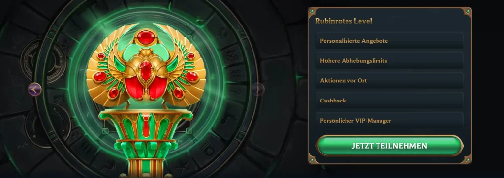 Talismania Casino Rubin Level mit VIP Vorteilen Cashback und persönlichem Manager